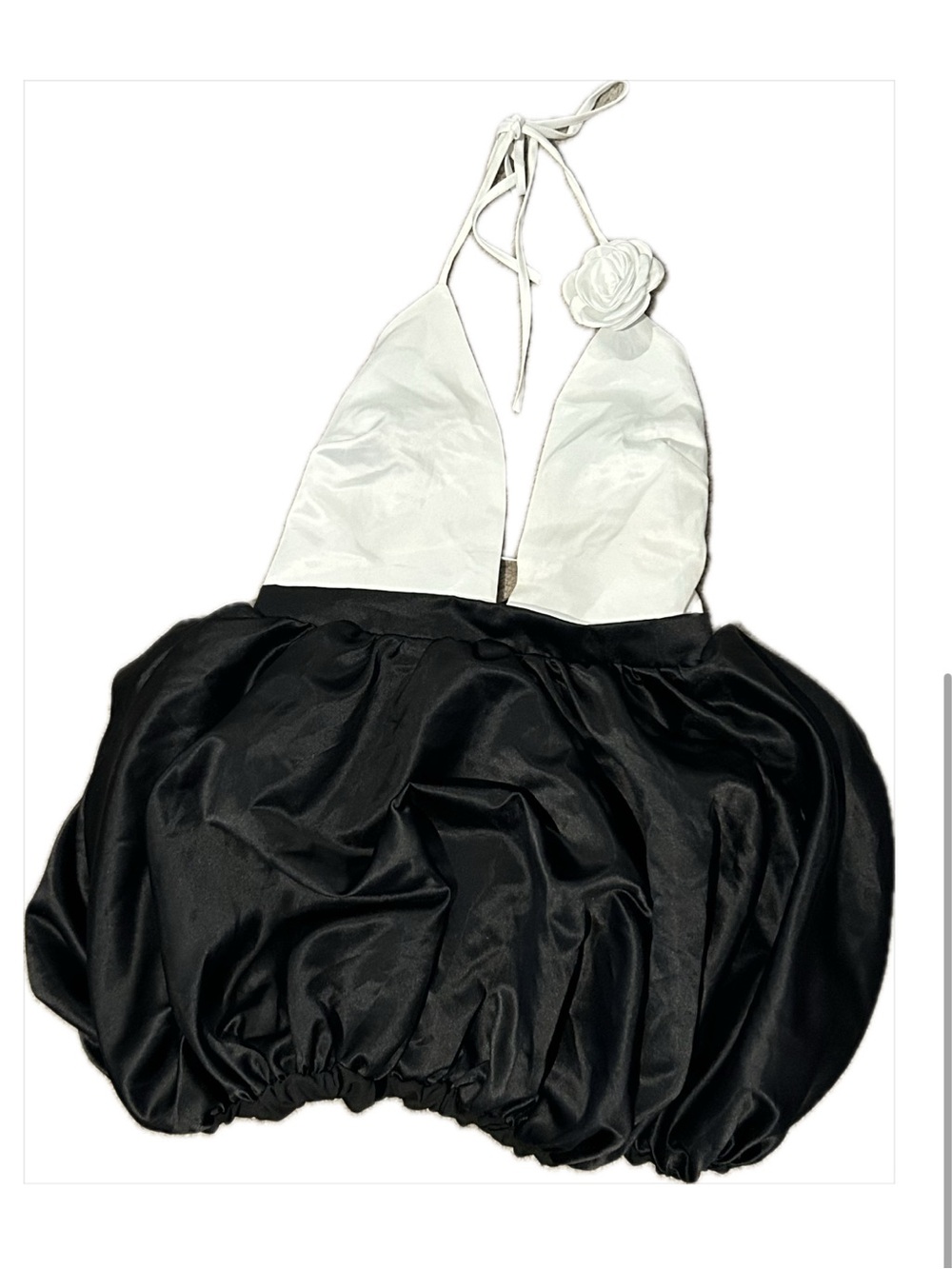 SHEIN White Halter Top with Black Bubble Mini Skirt